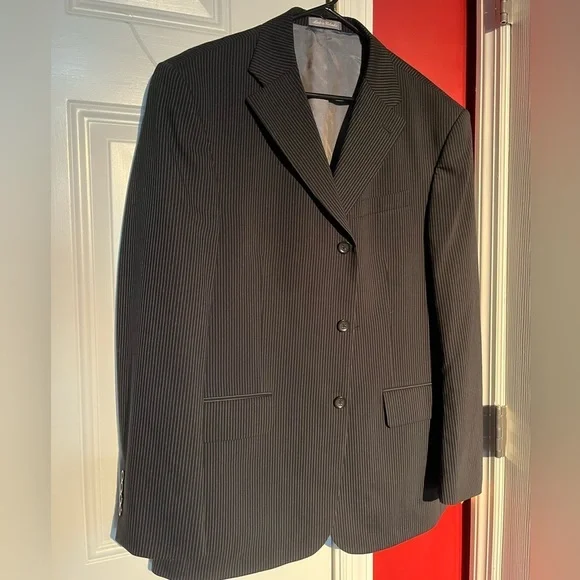 Oscar De La Renta Blazer Sports Coat Men striped office Black 42R - Picture 1 of 7